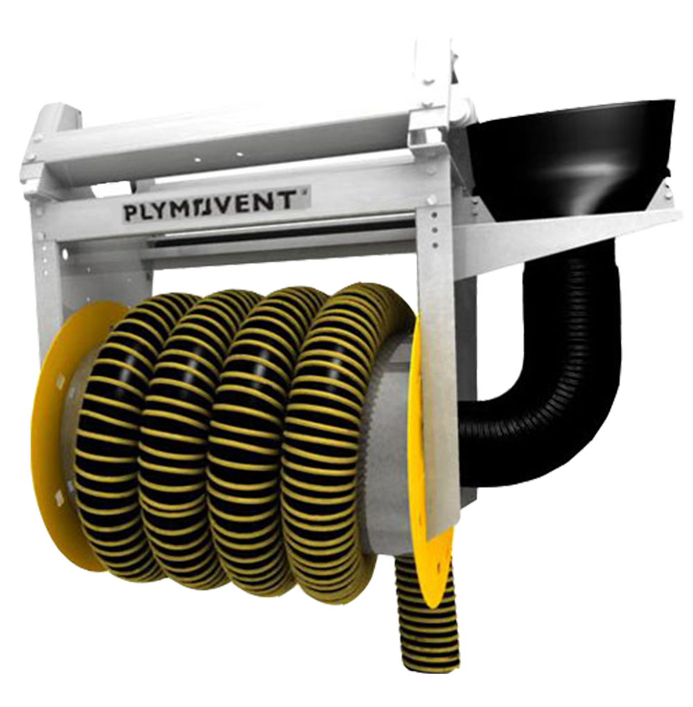 Hose Reel on Rail for efficient multi bay exhaust extraction