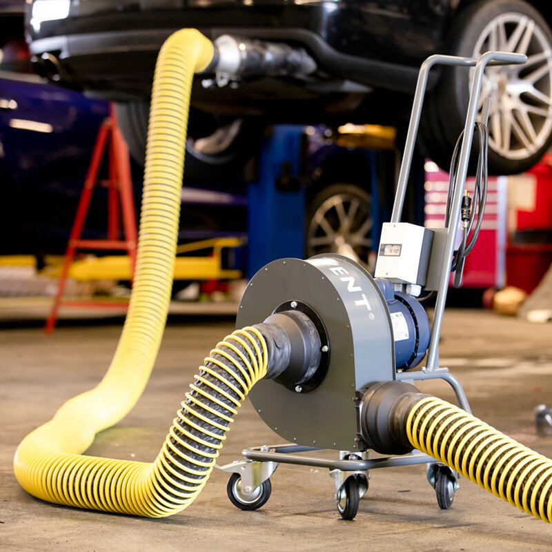 FumeCaddie™ exhaust system in a small automotive shop