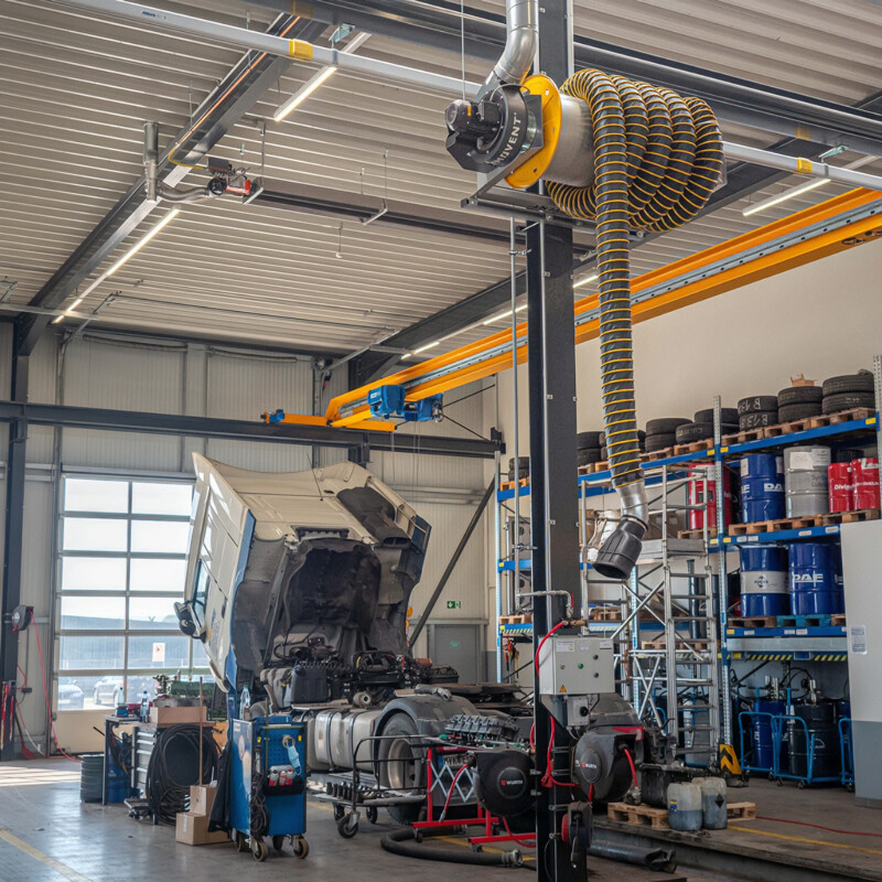 MER exhaust system in a large-sized automotive shop