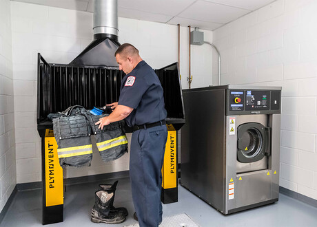 Firefighter gear cleaning on downdraft table